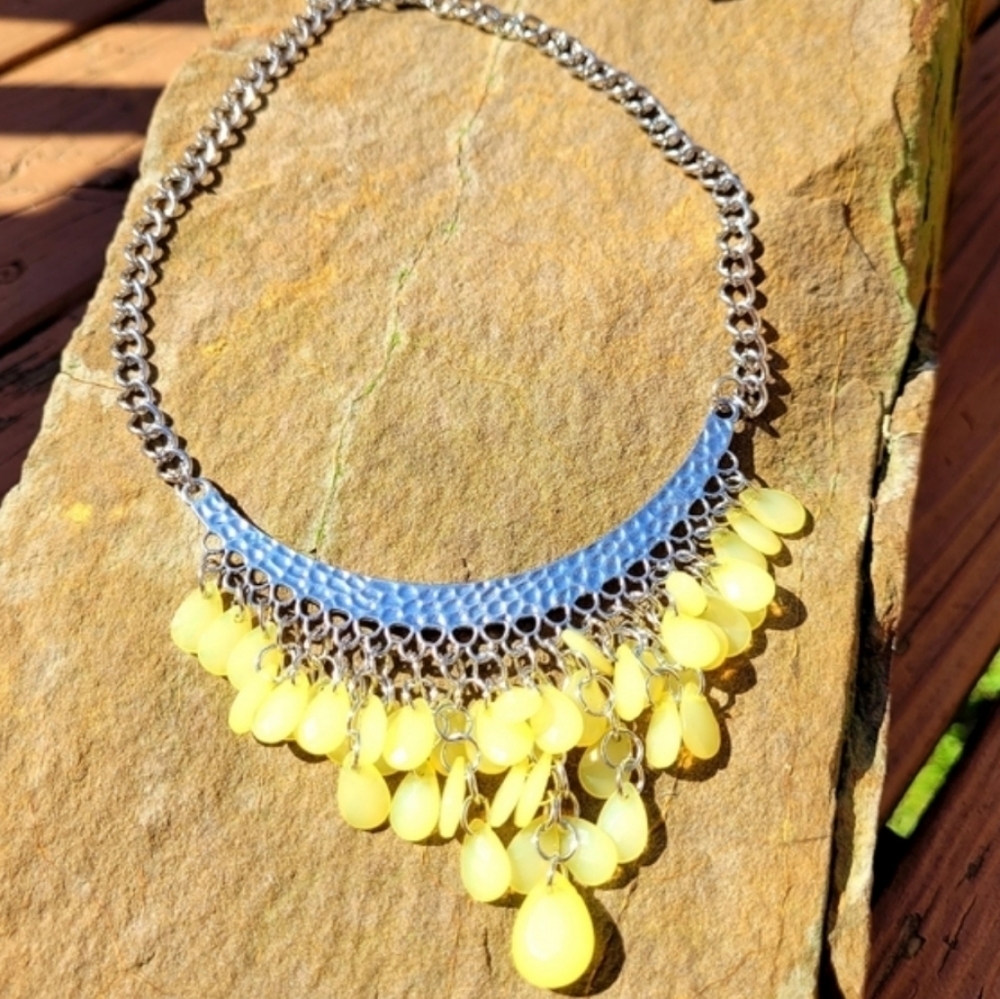 SILVER YELLOW BEADED CHANDELIER CASCADE NE…